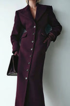 Wool Blend Elegant Lapel High Waist Long  Overcoat