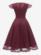 Vintage 1950s Midi Lace Dress for Women - V Neck Cap Sleeve A-line Cocktail Prom Gown - Wedding Guest Wear 2026
