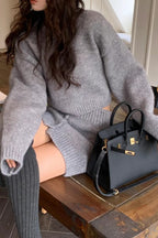 Short Fitted Knit Round Neck Slim Two Piece Set
