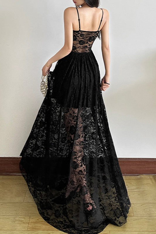 Corset Sweetheart Lace Peplum Waist Tiered Floral Maxi Dress