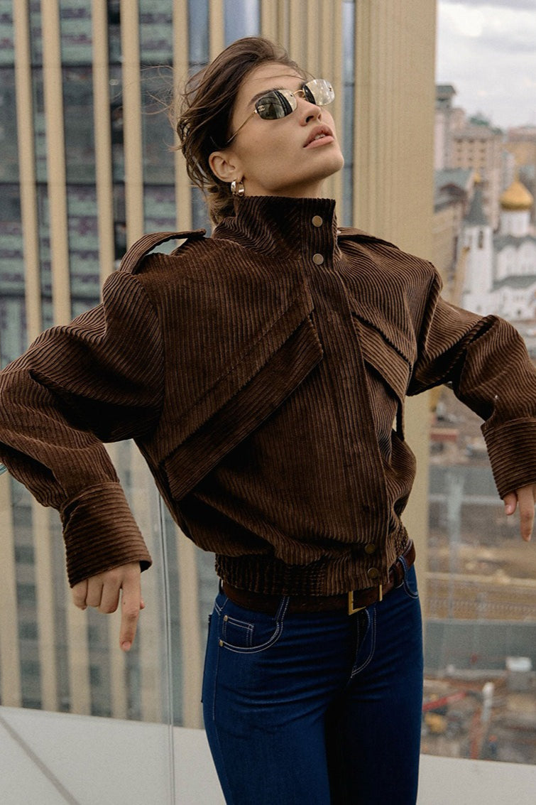 Brown Corduroy Biker Jacket