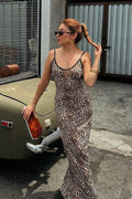 Chic Leopard Print Spaghetti Strap Maxi Dress