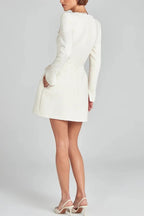 Lexi Timeless Girly and Mini Dress in Tweed Fabric with Beaded Trim, Long Slit Sleeves and Pockets Boutique Collection