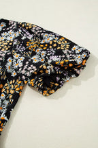Floral Print V Neck Smocked Babydoll Blouse