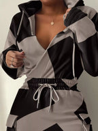 Full Size Drawstring Waist Surplice Printed Dress Plus Size