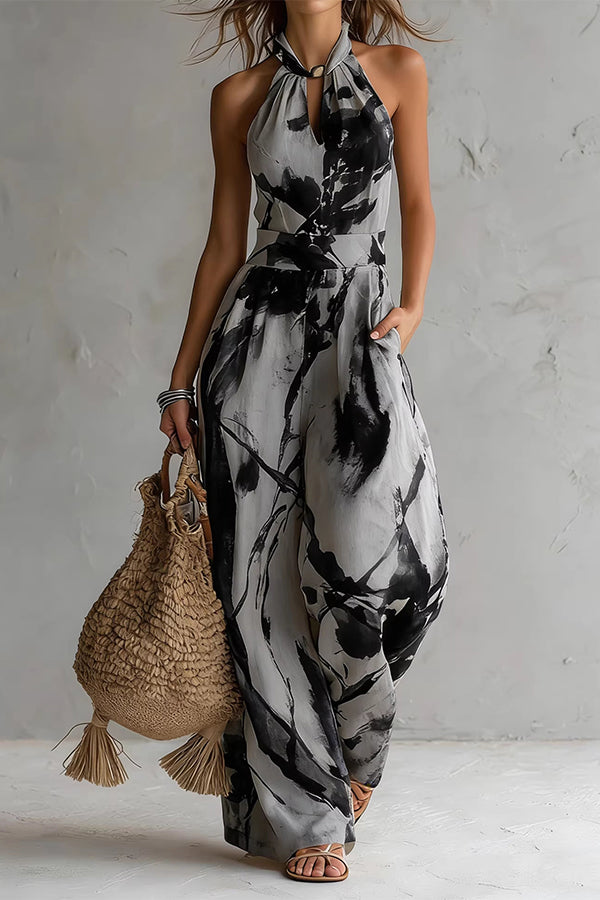 Cobalt Muse Halter Wide-Leg Jumpsuit