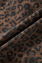 Brown Leopard Print Elastic Waist Drawstring Denim Skort