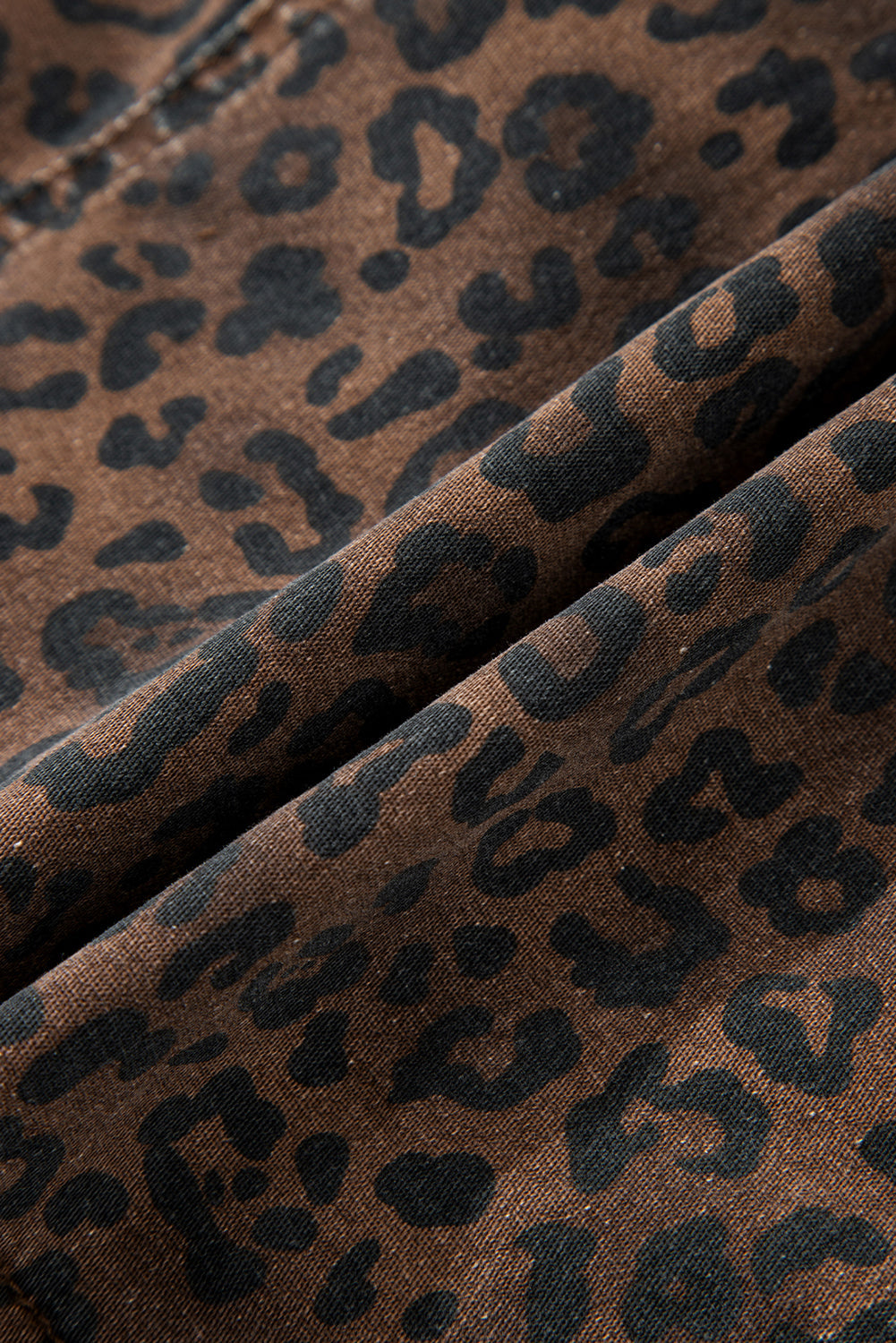Brown Leopard Print Elastic Waist Drawstring Denim Skort