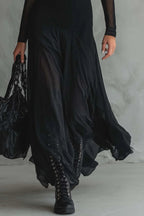 Fashionable Mesh-paneled Long-sleeved Slim-fit Maxi Dress