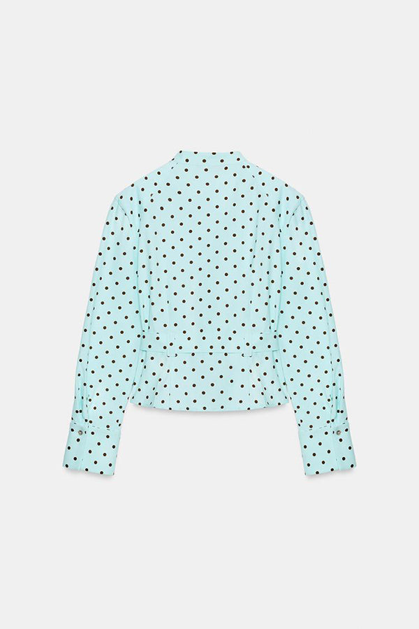 Trisha Linen Blend Polka Dot Stand Neck Belted Jacket and Low-Rise Pocket Mini Shorts Set