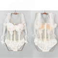 Lace mesh flower applique zip-up bodysuit  | Festival Outfits Women