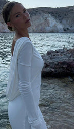 Cowl Back Long Sleeve Slim Fit Maxi Dress
