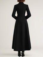 Wool Blend Long Coat Black Belted Stand Collar Winter Full Length Outerwear For Women 2026