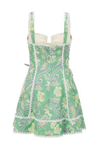 Unique Printed Serrated Trim Suspender Side Tie Vacation Mini Dress