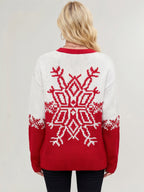 Snowflake Print Christmas Sweater Red White Knit Pullover For Women 2026