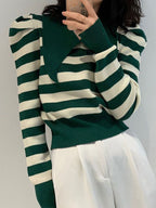 Striped Puff Sleeve Knit Sweater