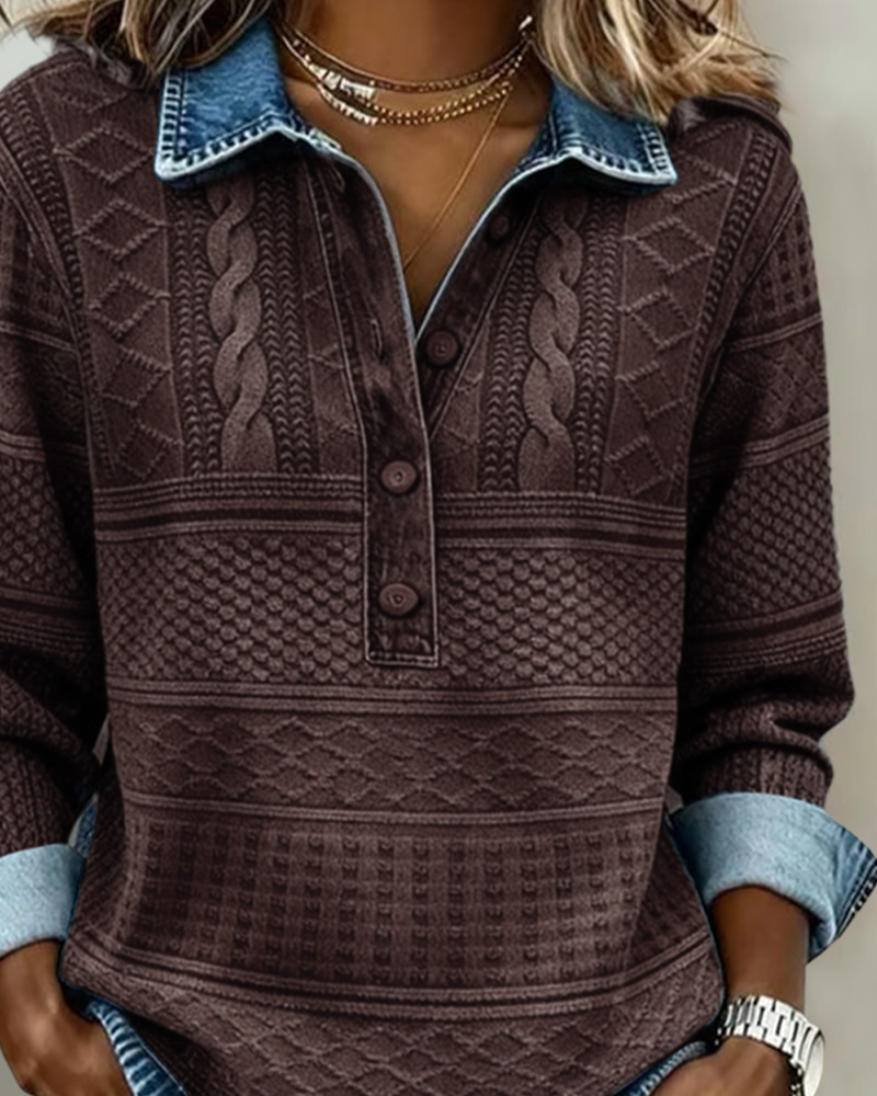 | Sweatshirt with Half Button and Collar