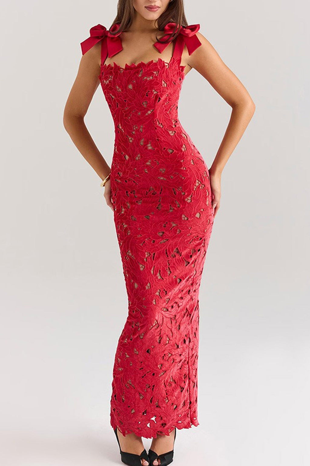 Bow Straps Hollow Out Maxi Dress