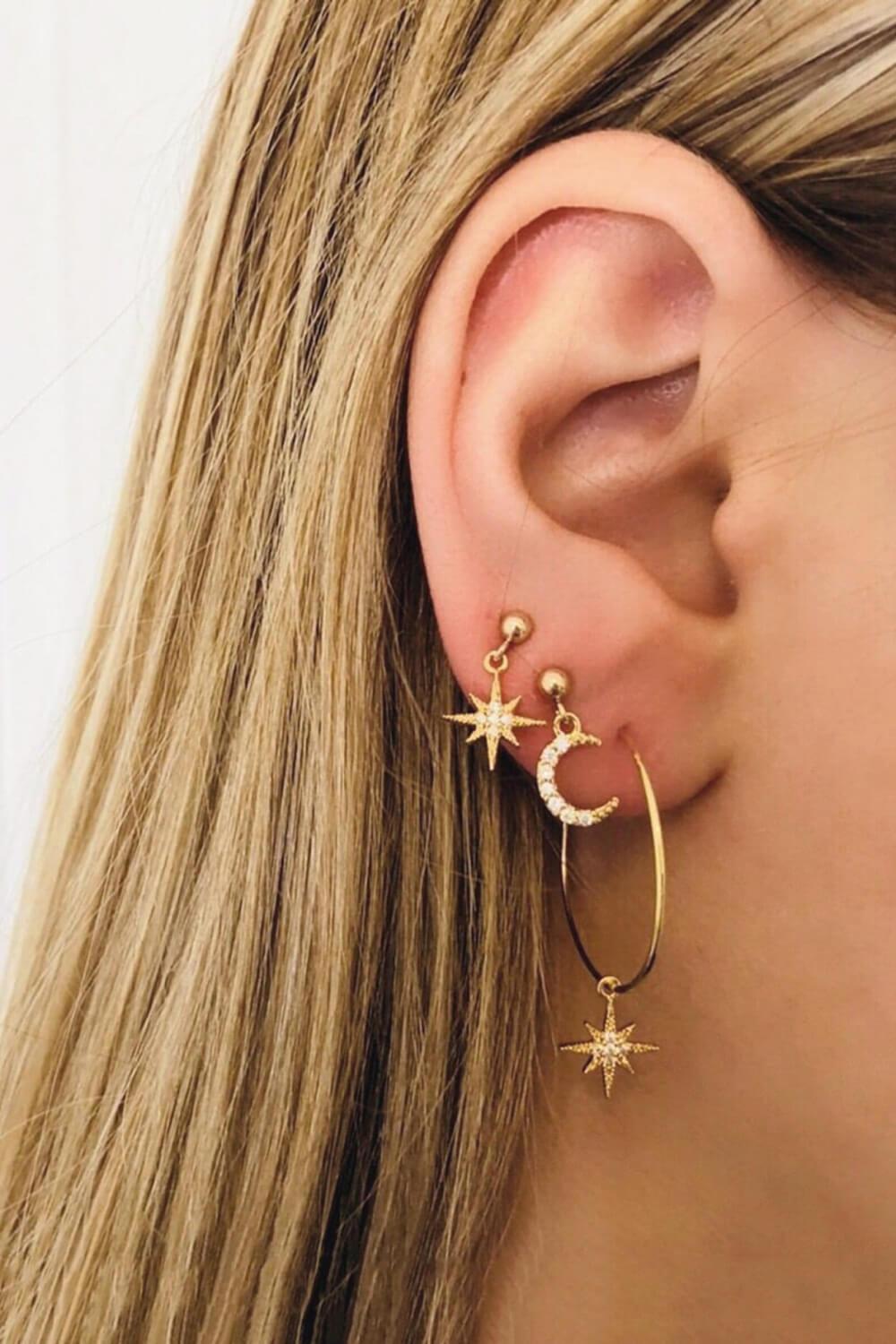 Blue Zone Planet | 2-Pair Moon and Star Drop Earrings