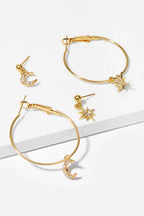 Blue Zone Planet | 2-Pair Moon and Star Drop Earrings