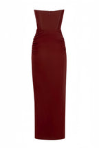 Zephyr Strapless Pleated Dress-Brown