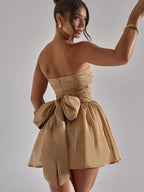 Bow Sequins Mesh Off-shoulder Mini Dresses