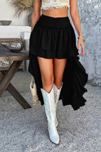 Solid Color High Rise High-low Tiered Skirt