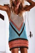 Color Block Hollow Out Beach Cover Up