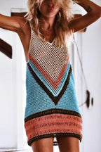 Color Block Hollow Out Beach Cover Up