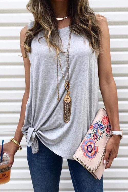 Casual Side Tie Knot Front Tank Top