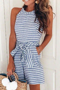 Bow-knot Sleeveless Striped Romper