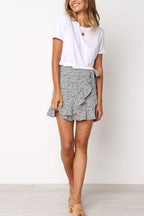 Tie Waist Ruffle Wrapped Printed Skirt