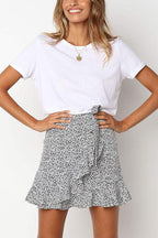 Tie Waist Ruffle Wrapped Printed Skirt