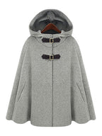 Women's Poncho Coat Hooded Oversized Grey Winter Outerwear