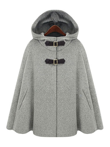 Women's Poncho Coat Hooded Oversized Grey Winter Outerwear