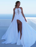 Lace Bodice Illusion Maxi Gown - High Slit Formal A-Line Dress - Summer Special Event Party 2026