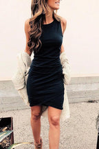 Tulip Hem Ruched Sleeveless Mini Dress