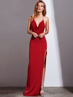 Sexy Maxi Halter Evening Dress Backless Split Birthday Party Slipdress