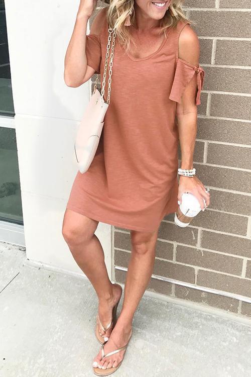 V Neck Cold Shoulder Solid T Shirt Dress
