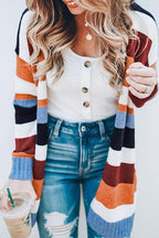 Rainbow Stripes Open Front Cozy Sweater Cardigan