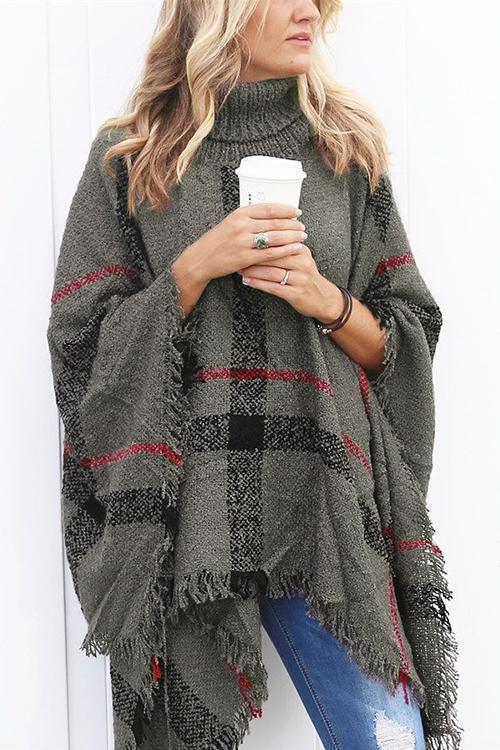 Tassel Color Block Classic Cloak Poncho Sweater