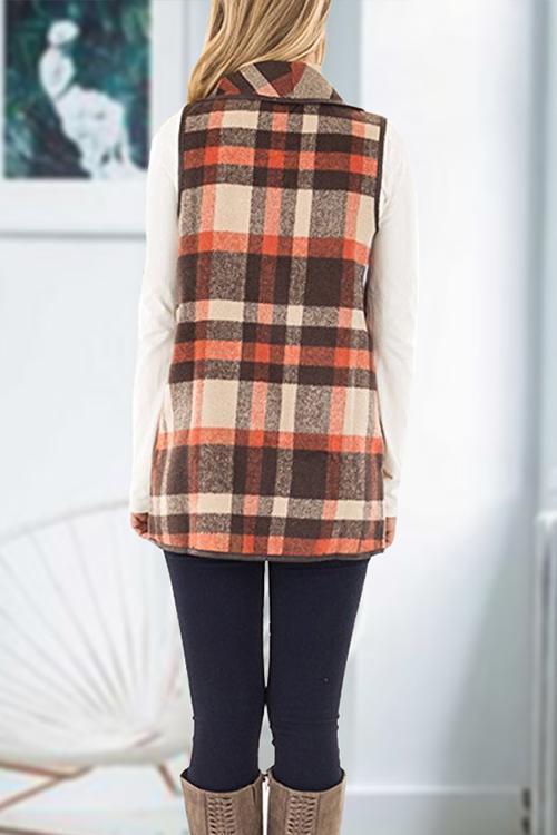 Pockets Plaid Jacket Vest