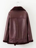 Women's Leather Jacket Faux Shearling PU Moto Jacket Winter Outerwear