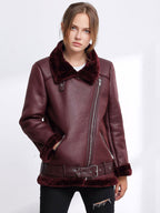 Women's Leather Jacket Faux Shearling PU Moto Jacket Winter Outerwear