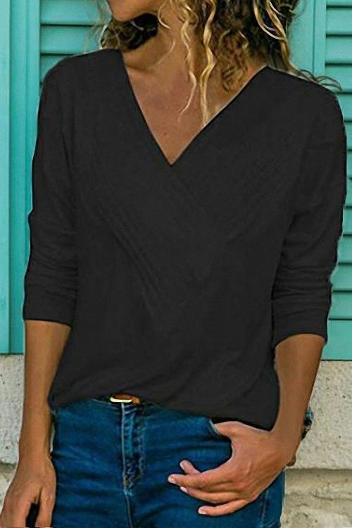 Classic V-neck Long Sleeve Basic Tops