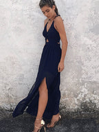 Halter Floral Chiffon Maxi Dress - Cutout Split Gown - Summer Beach Vacation 2026