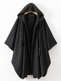 Women Poncho Hooded Black Poncho Oversized Tassels Cape