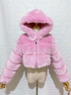 White Faux Fur Jacket With Hood Hot Girls Short Coats Winter Outerwear For Women 2026