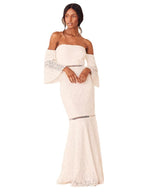 Lace Off Shoulder Bell Sleeve Mermaid Maxi Dress
