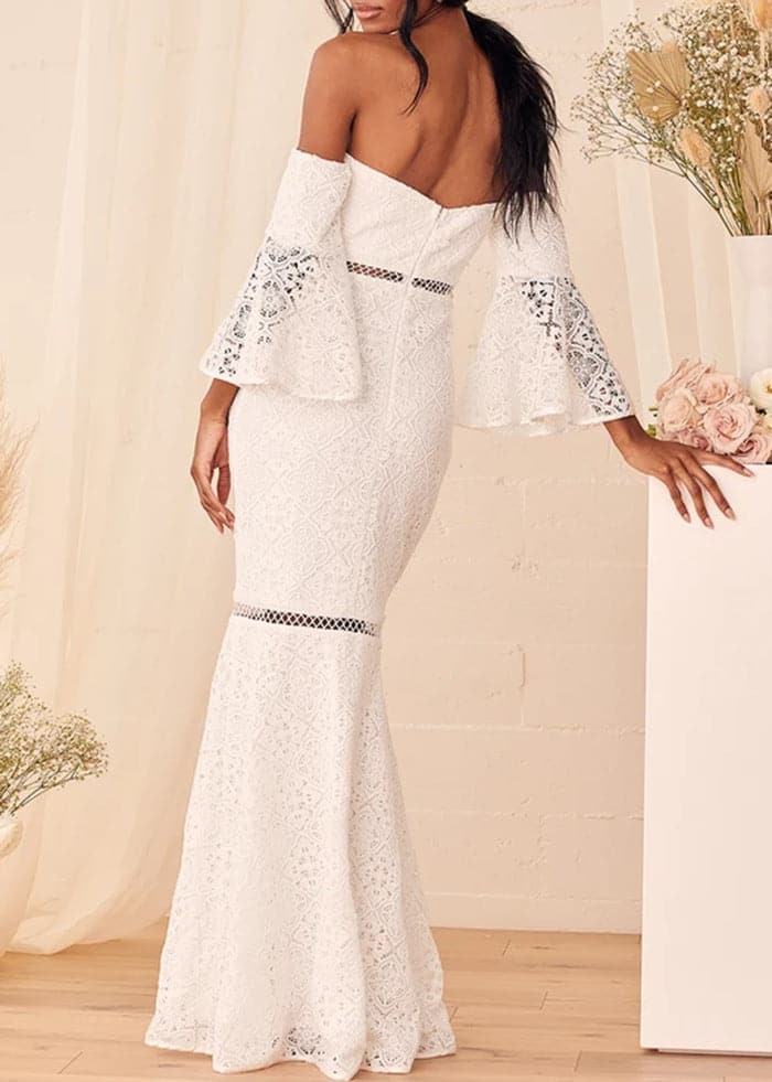 Lace Off Shoulder Bell Sleeve Mermaid Maxi Dress